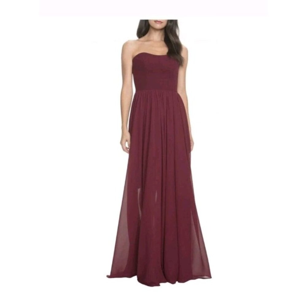 Dress the Population Ella Womens XXL Burgundy Strapless Maxi Gown Chiffon NWT